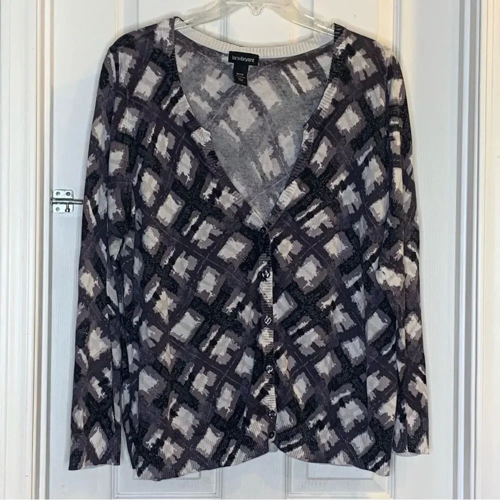 Lane Bryant Lightweight Cardigan Size 26/28 Black/White/Gray/Purple